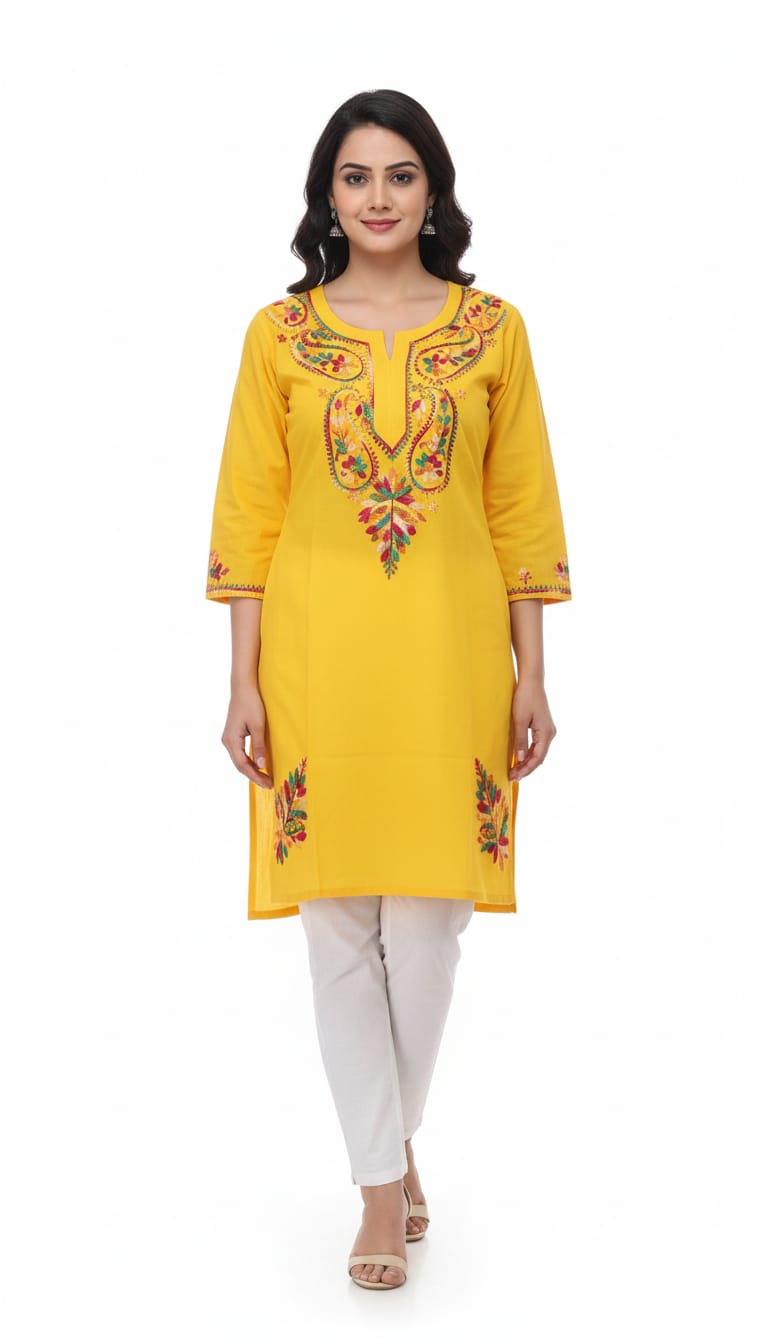 Fine Ghaas Patti Work Short Kurti